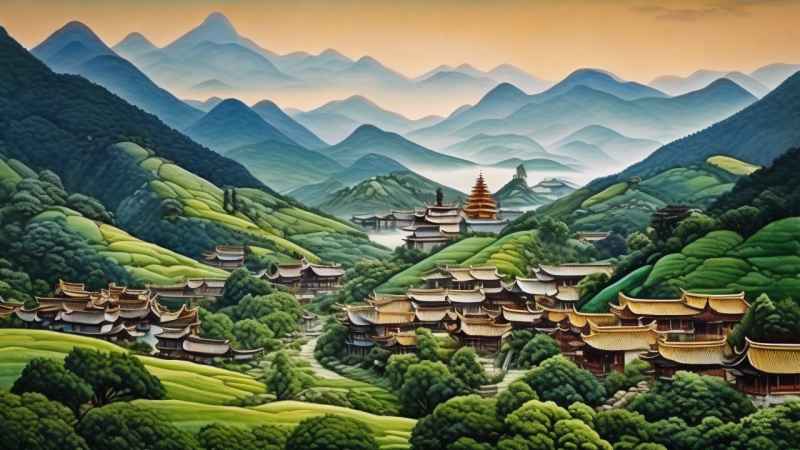 青山绿色村庄插画 4