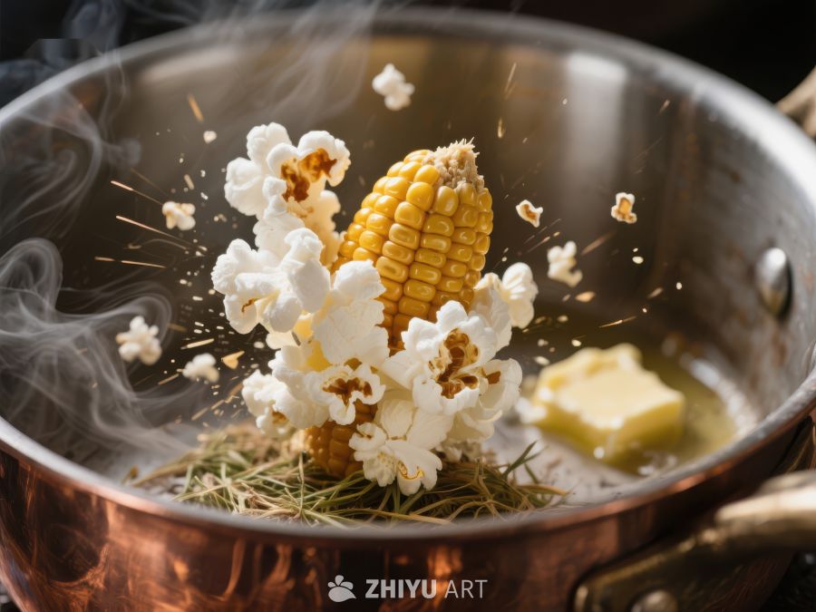 爆米花与玉米在锅中翻腾 9
