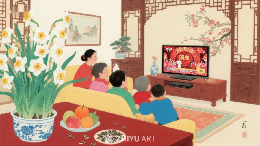 家庭围坐观看电视 581