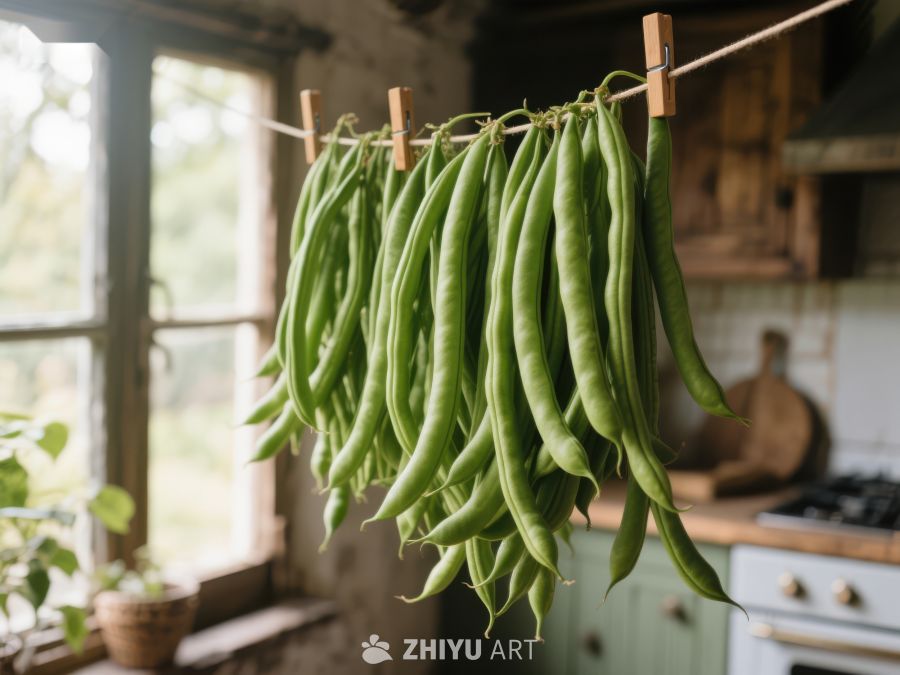 厨房内悬挂的新鲜四季豆 60