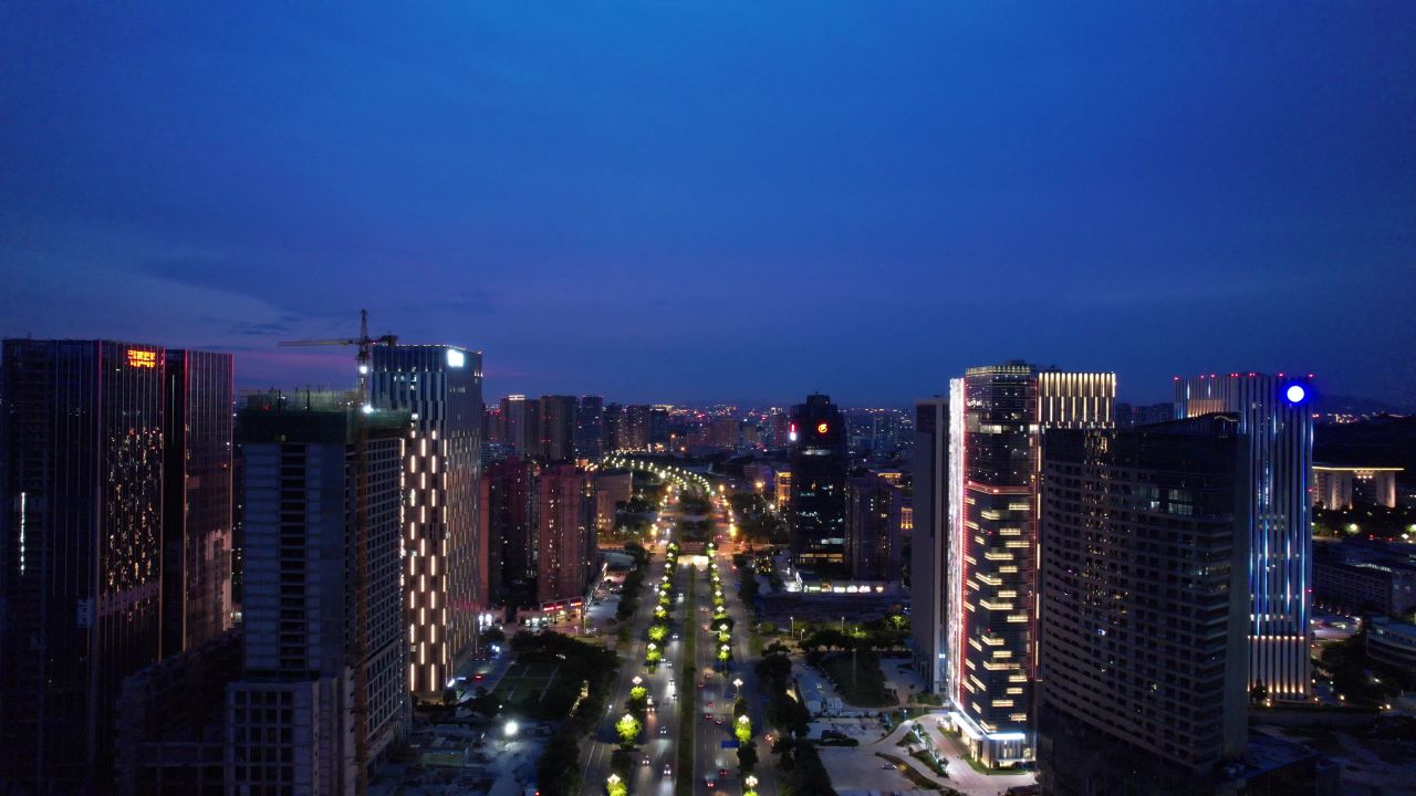 福建泉州城市夜景东海CBD夜景灯光航拍
