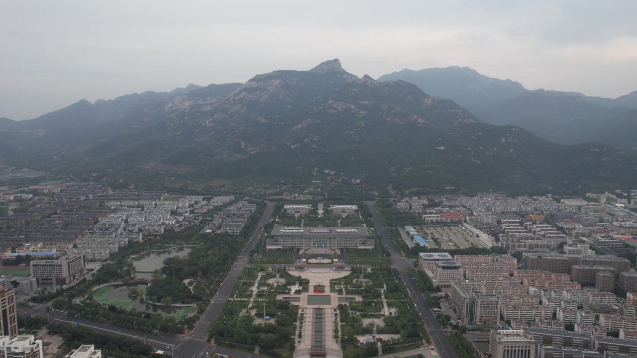 山东泰安城市风光航拍 
