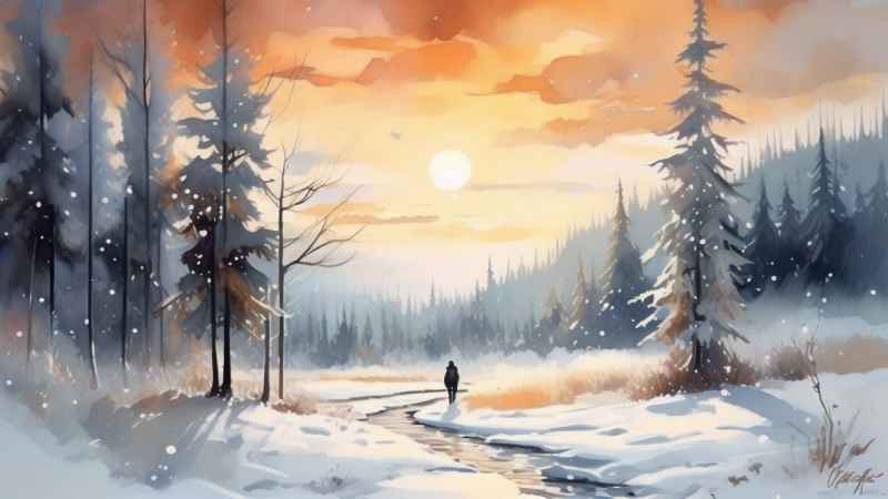 冬季背景图插画雪山雪景 126