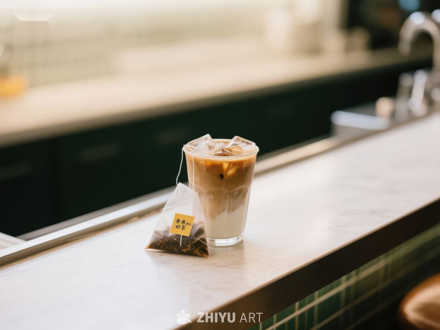 冰咖啡与茶包静置吧台 17