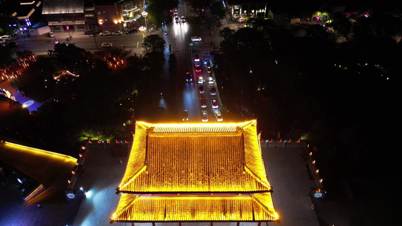河南开封大梁门夜景灯光航拍