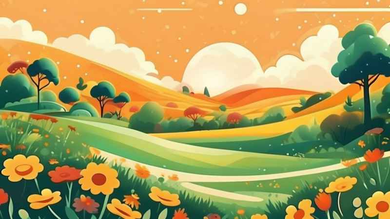 一幅乡村鲜花插画形式柔和圆润背景明亮 25