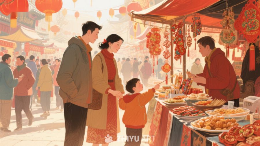 春节市场，家庭选购美食 124