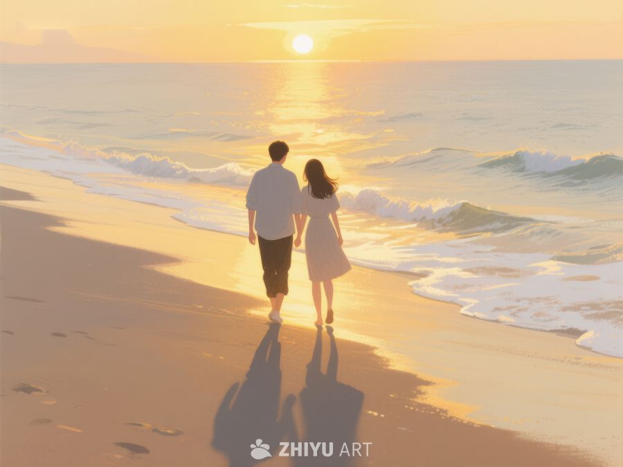 情侣海边日落散步 539