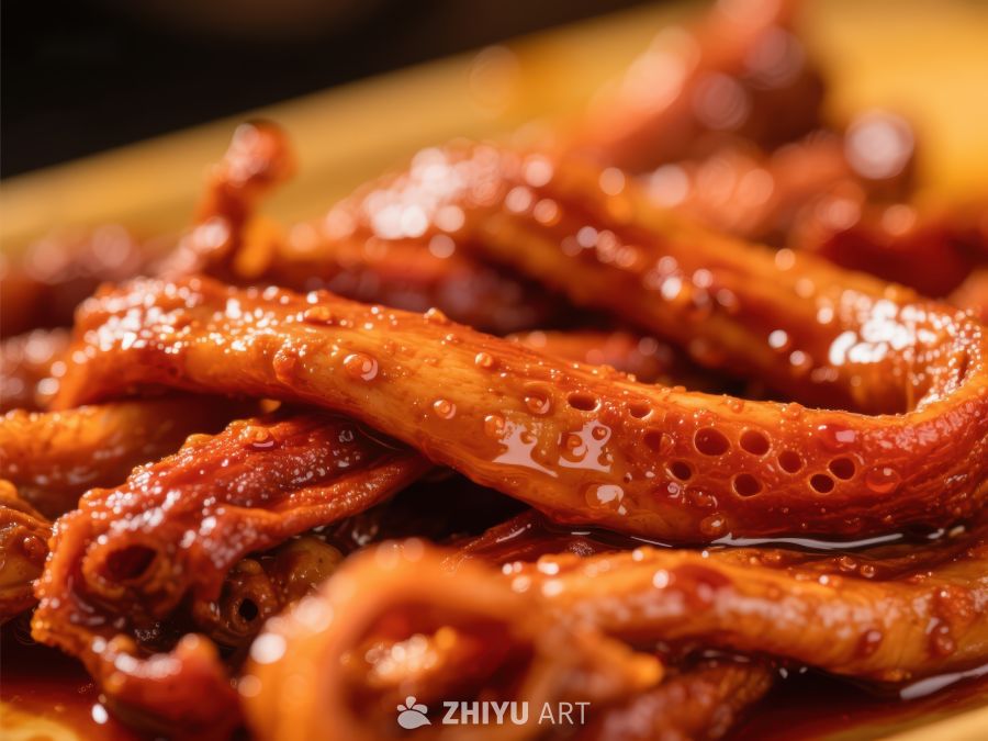 香辣鸭肠特写，诱人美食 793