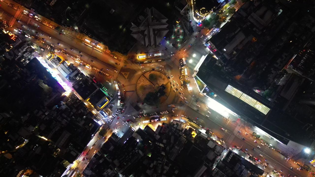 湖南长沙城市夜景灯光航拍
