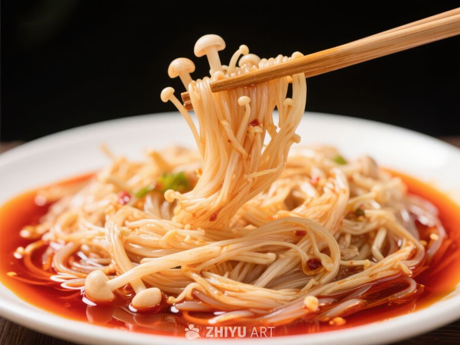 金针菇拌红油，筷子夹起美味瞬间 418