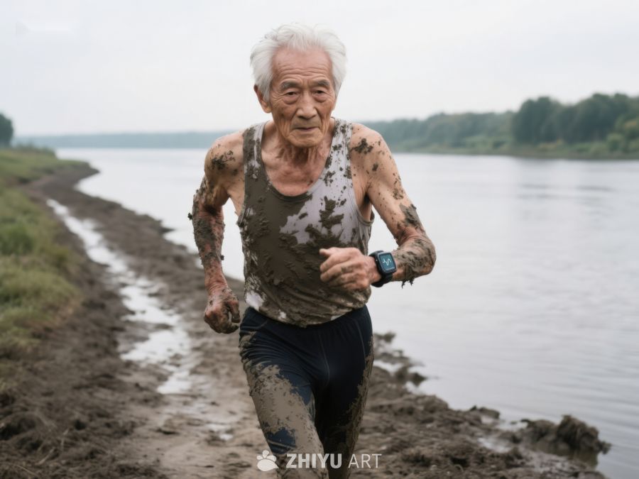 泥泞小径上的奔跑老人 654