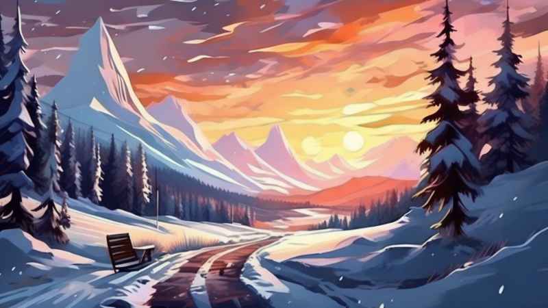 冬季背景图插画雪山雪景 133
