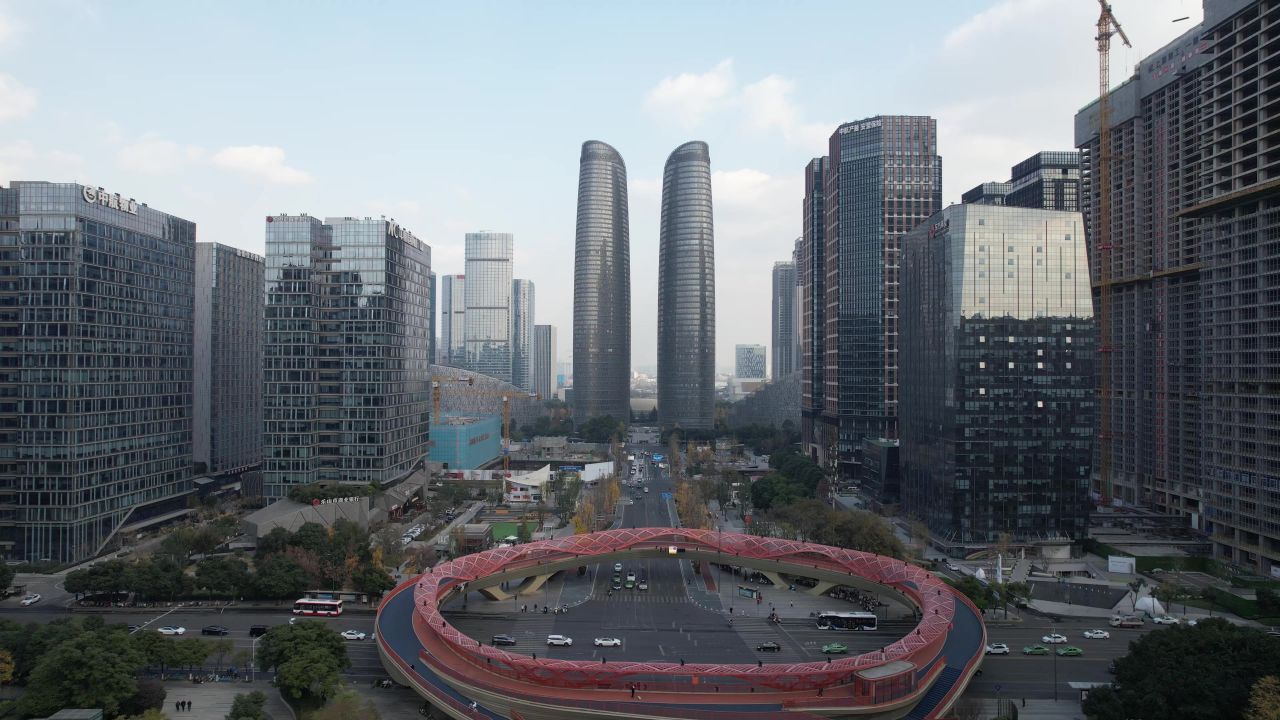成都金融中心双子塔地标建筑航拍