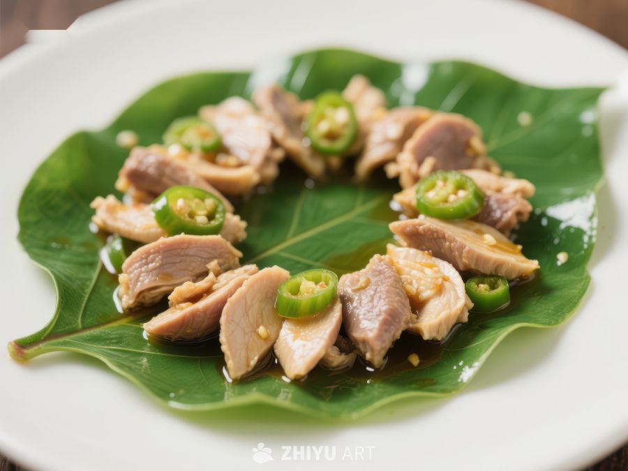 绿叶上的香辣肉片 904