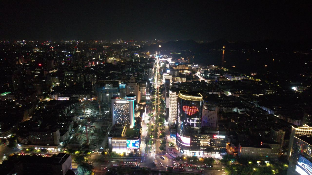 浙江杭州城市夜景航拍