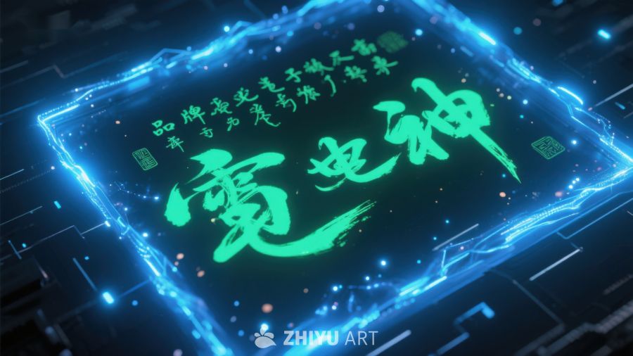 科技感绿色书法文字展示 214