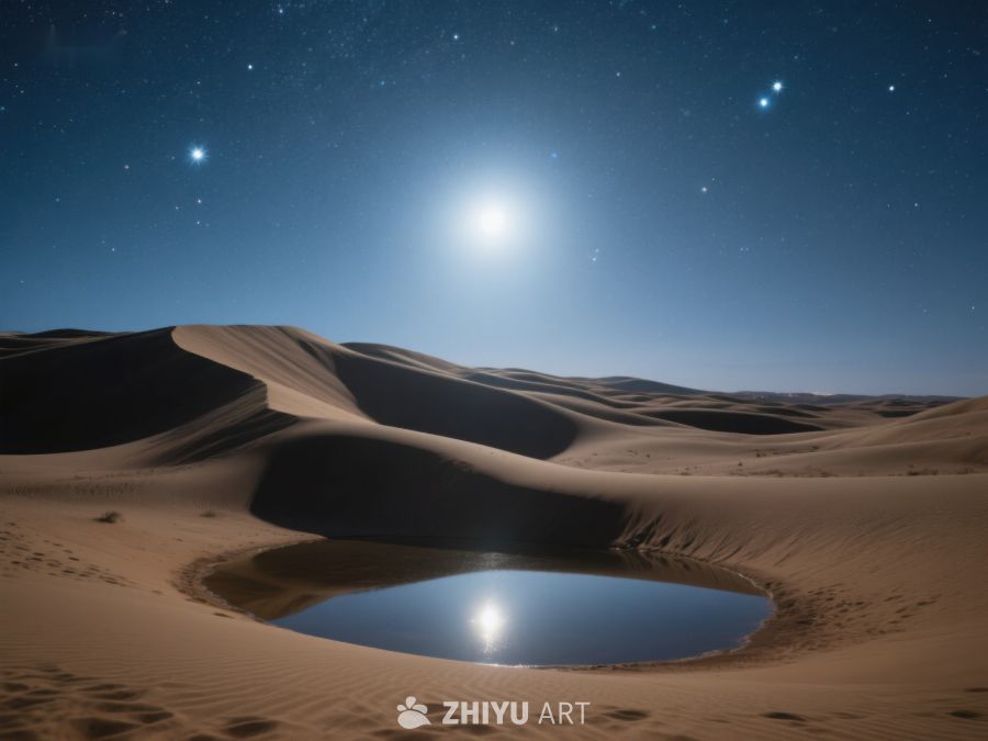 沙漠夜景：星辉下的沙丘与水洼 85