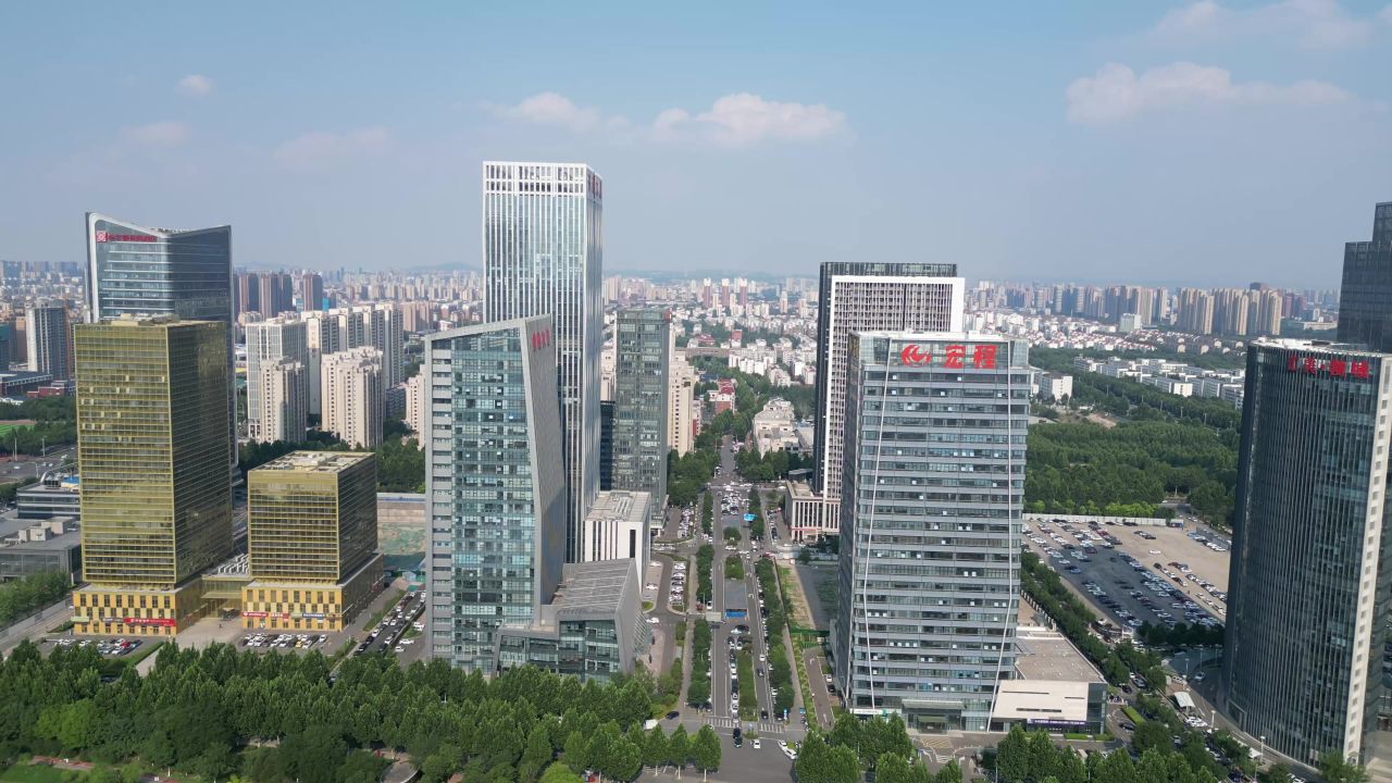 航拍淄博市张店区淄博金融中心
