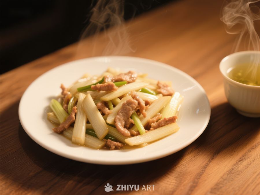 热腾腾的炒肉丝配蔬菜 809