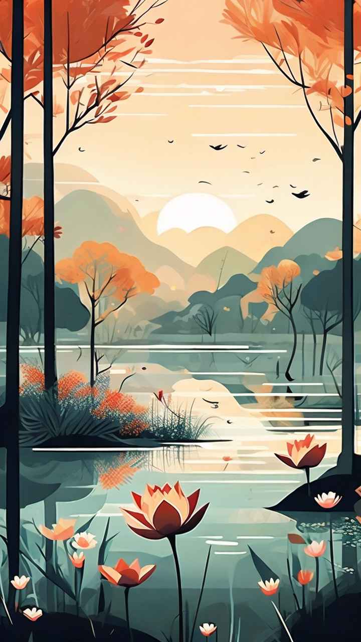 国风水墨山水画简约风格插画 26