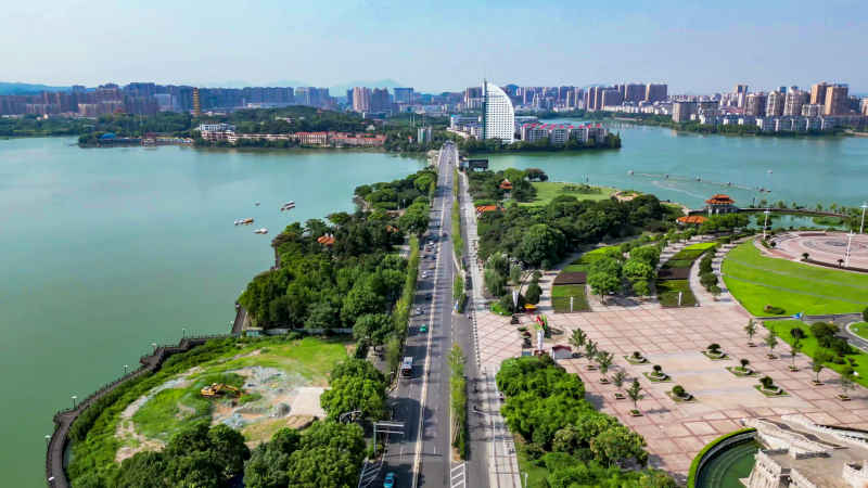 湖北鄂州城市风光航拍摄影图
