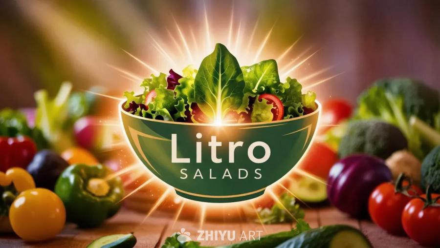 一个装满沙拉的绿色碗，碗的下方写着“Litro S