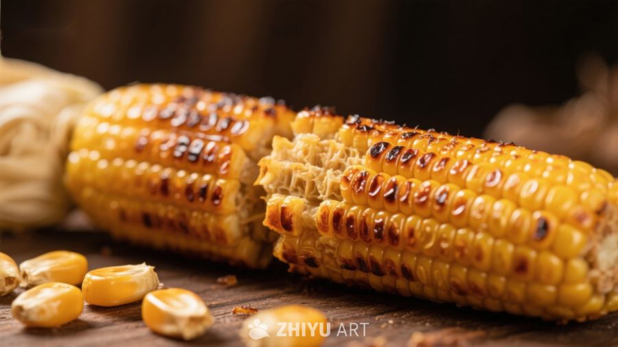 烤玉米特写，金黄诱人