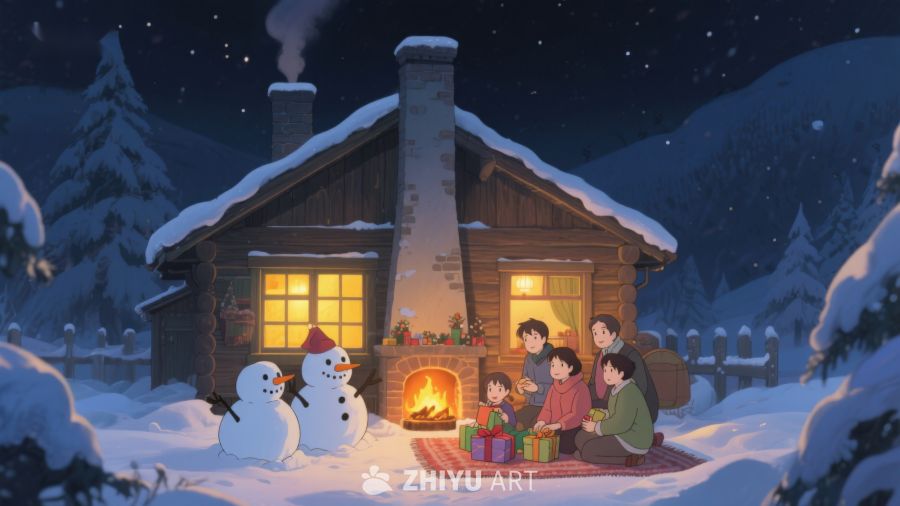 冬夜温馨小屋，家人围炉欢聚 89