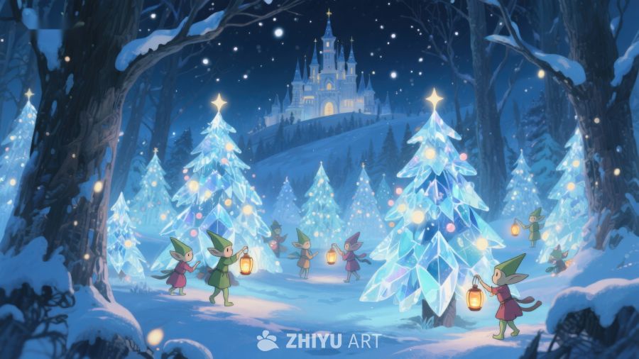 冬夜森林中的童话圣诞树 55