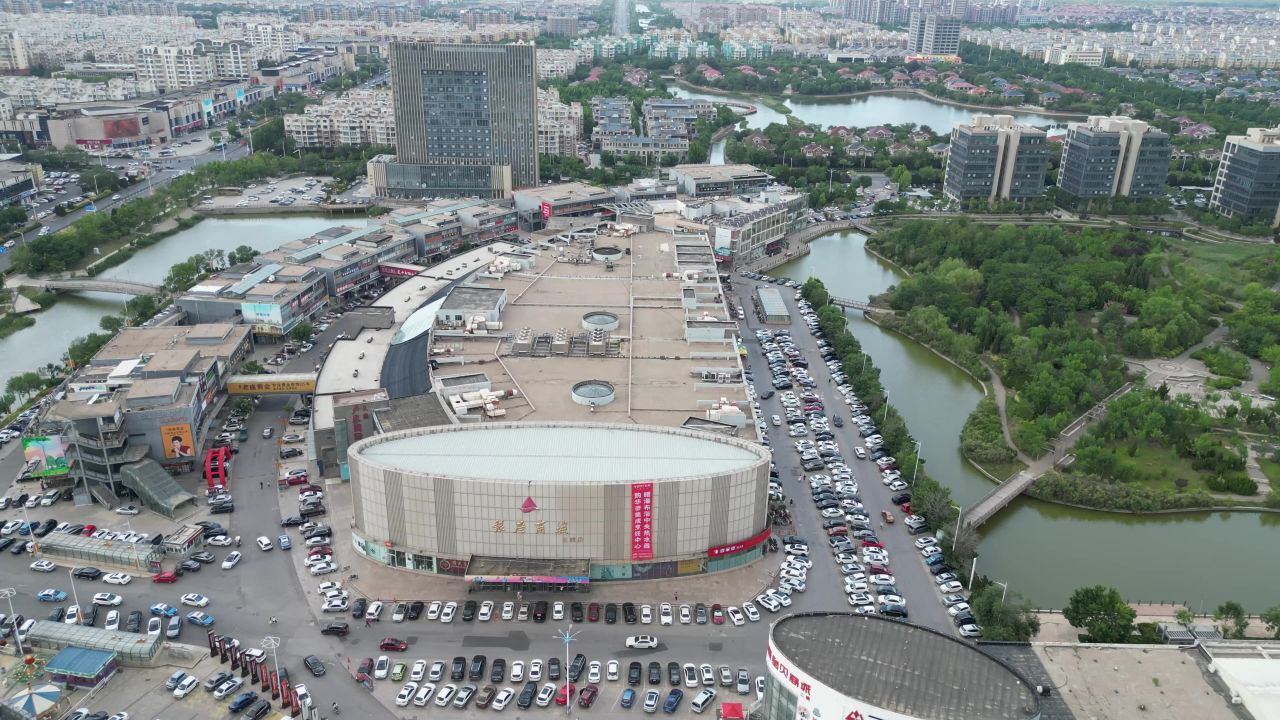 航拍山东东营城市建设城市风光