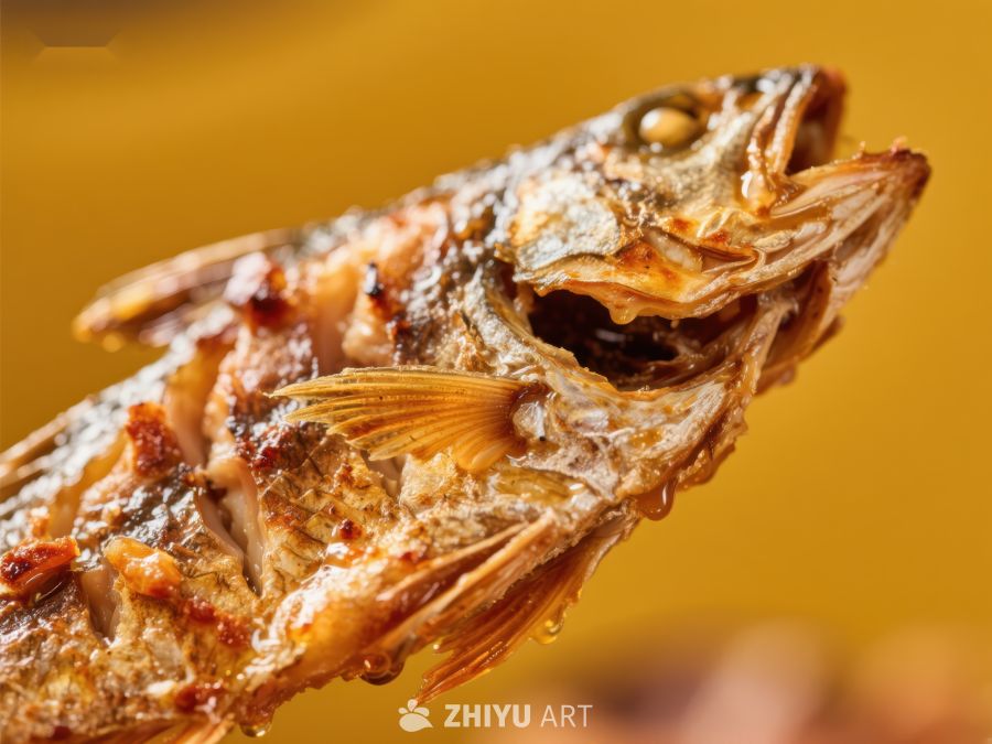 金黄酥脆的烤鱼特写