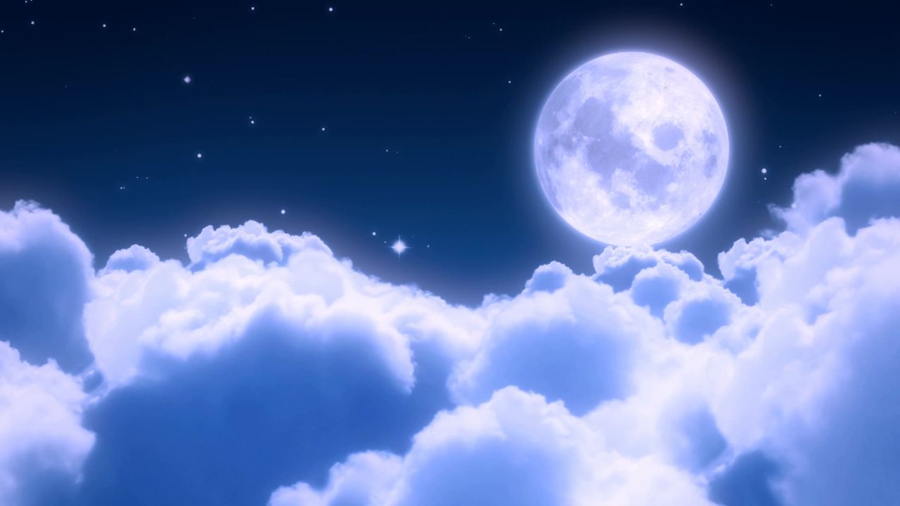 唯美大海上升月亮白月光蓝色夜空圆月明月大屏幕舞台LED视频  182
