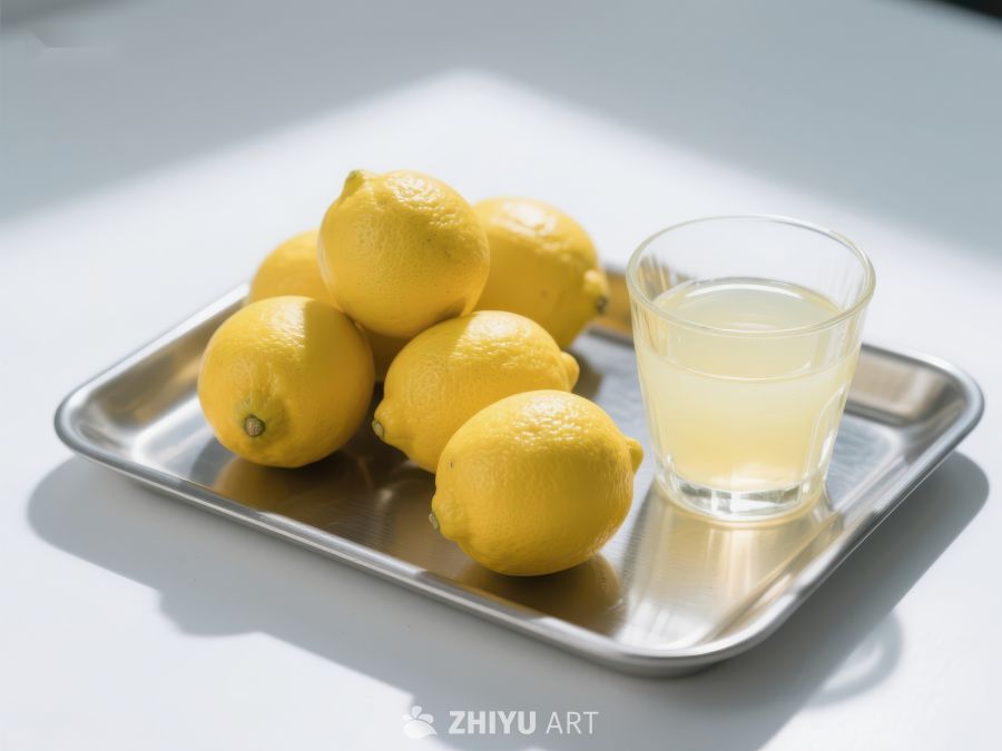 柠檬与柠檬水置于金属托盘 248