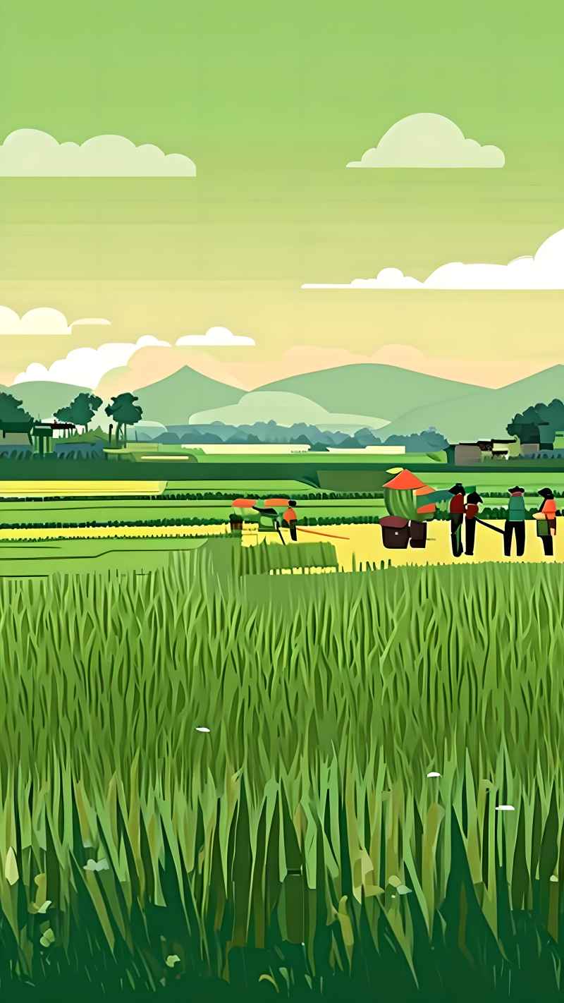 稻田和农作物中的农民绿色范例风格插画 49
