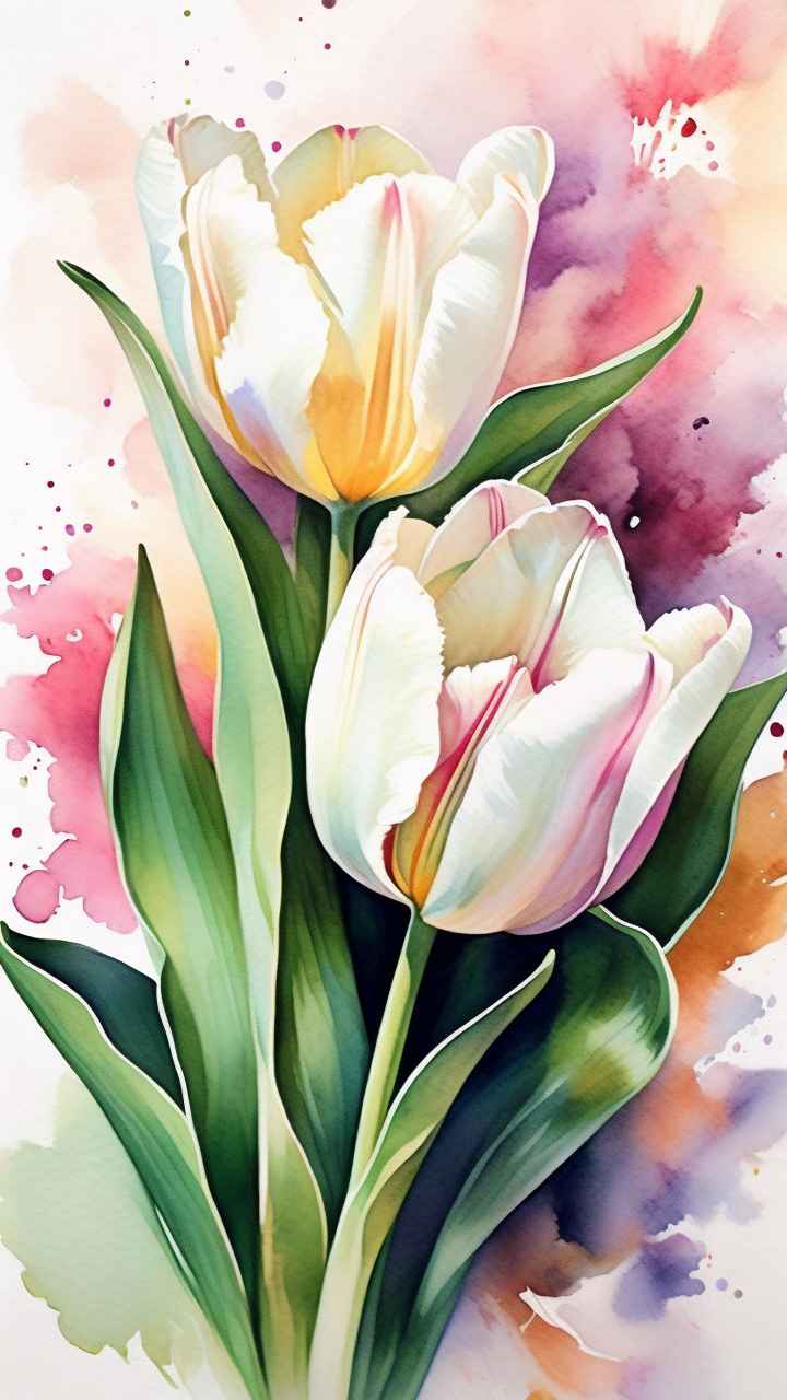 一个白色郁金香花束正在开放插画 38
