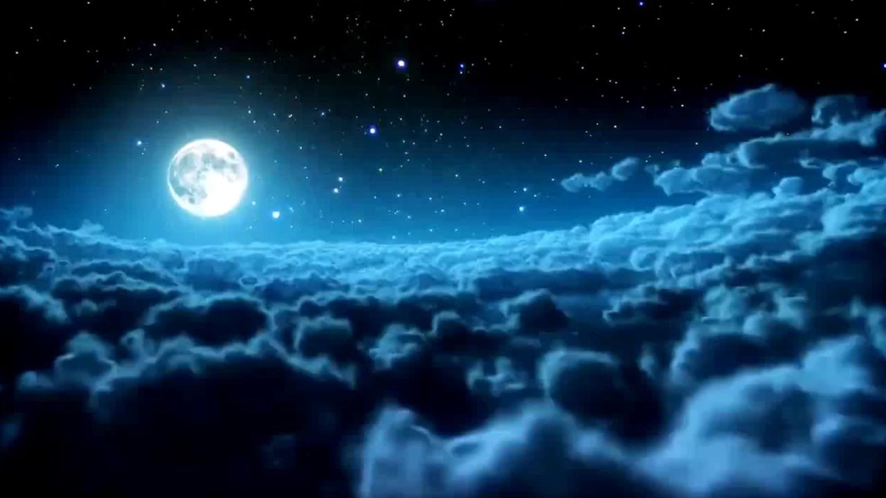 唯美大海上升月亮白月光蓝色夜空圆月明月大屏幕舞台LED视频  177