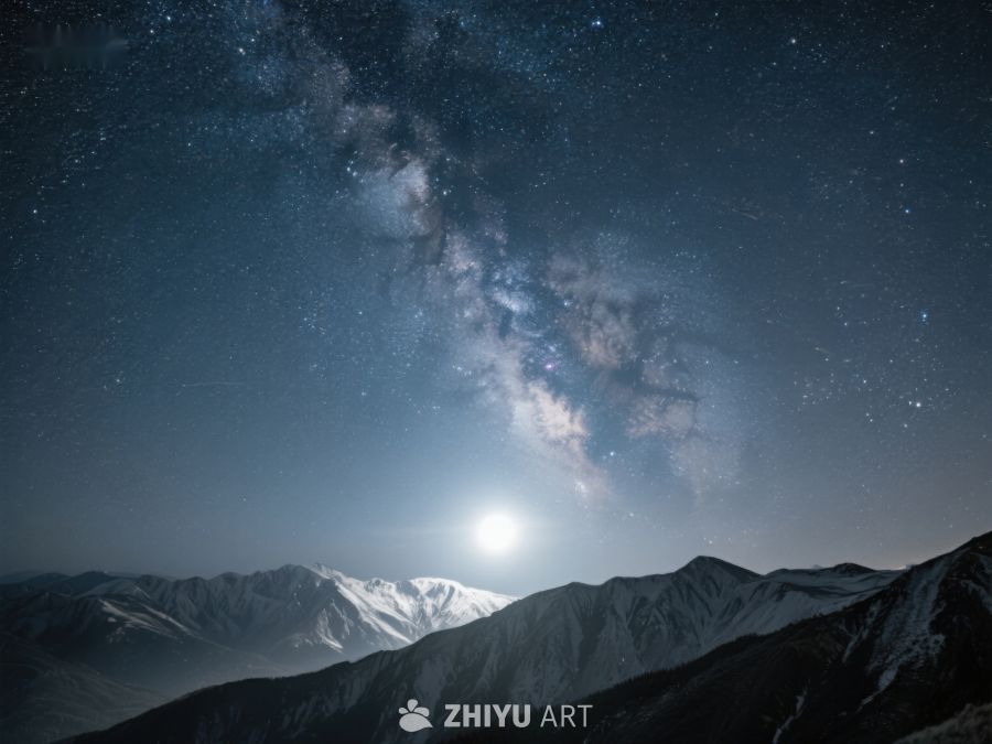 夜空银河与雪山剪影 445