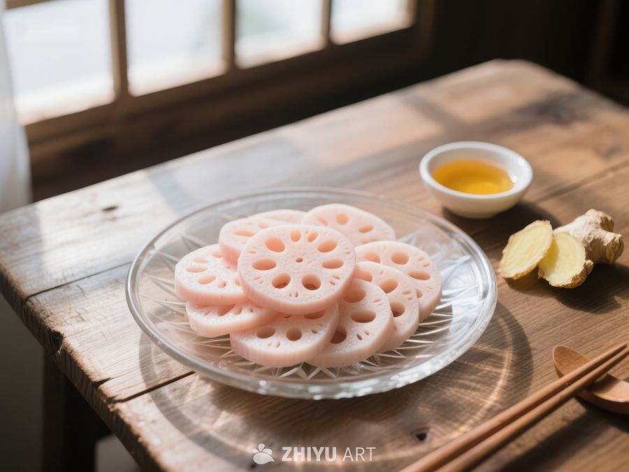 莲藕片与姜片的清新摆盘 249