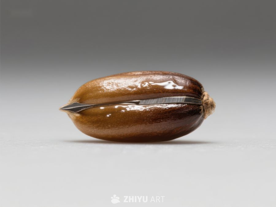金属刀片嵌入坚果的特写 287