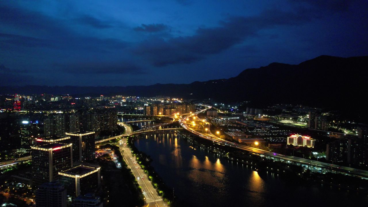 福建福州城市夜景灯光航拍