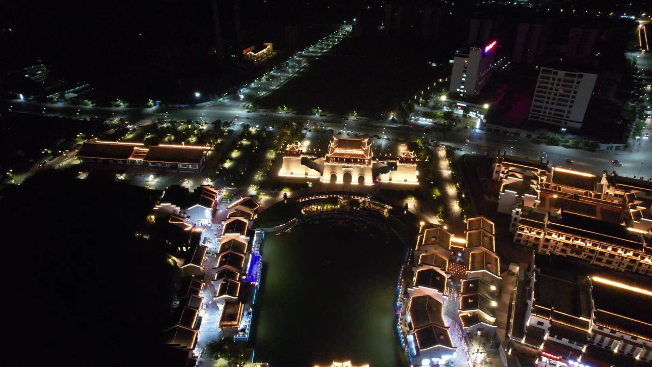 崇左太平古城夜景航拍 
