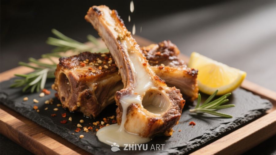 香煎羊排配柠檬与迷迭香