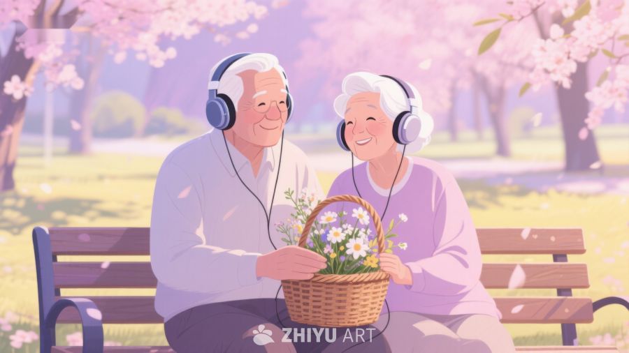 公园长椅上的老人共享音乐时光 207