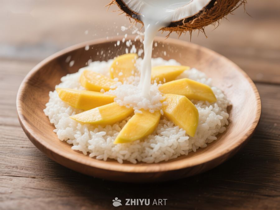 椰汁浇灌芒果糯米饭