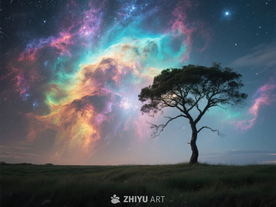 孤树与星空下的多彩云霞 18