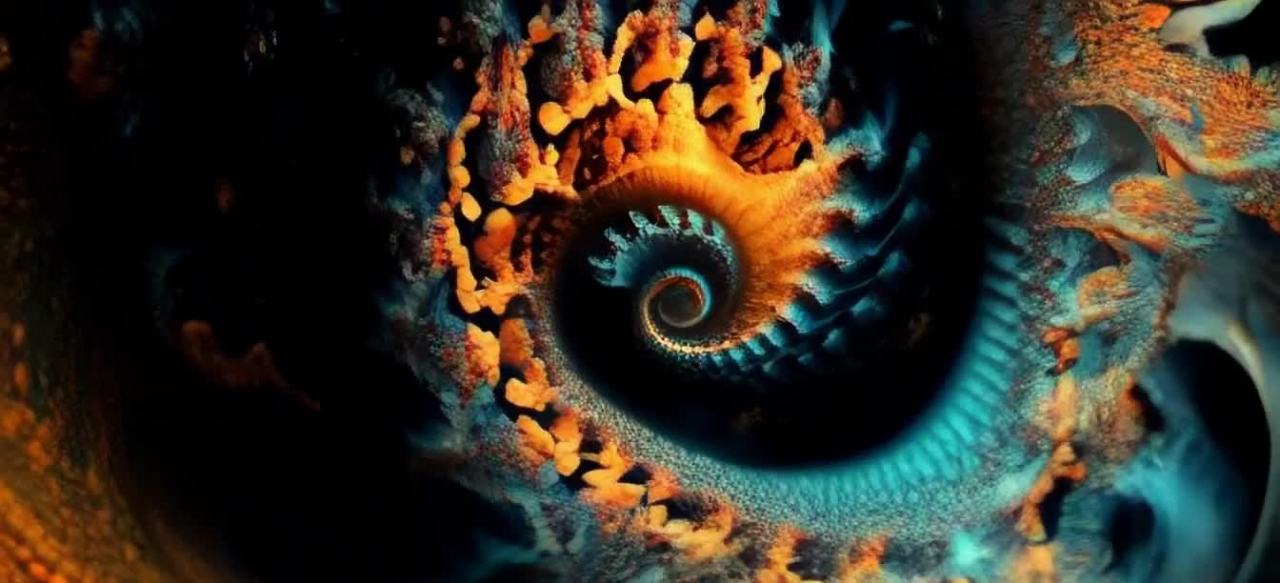 一个缓慢旋转的特写镜头，焦点集中在一个具有复杂多层