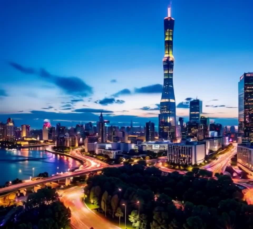 夜幕下的现代城市天际线