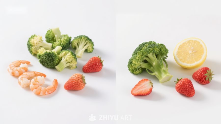 虾仁西兰花草莓柠檬组合