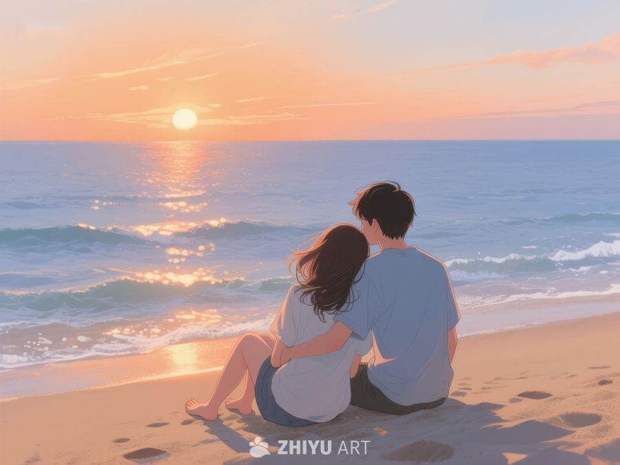 海边日落，情侣相拥 257